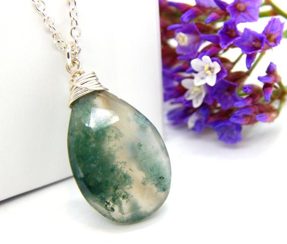 Moss Agate Necklace,green Moss Agate Pendant Necklace,green Agate Necklace