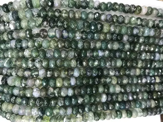 Natural Faceted Moss Agate 4x6mm / 5x8mm Rondelle Cut Genuine Loose Beads 15 Inch Jewelry Supply Bracelet Necklace Material Wholesale