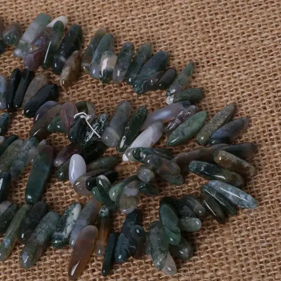 Natural Moss Agate Tooth Chip Beads - Moss Nuggets - Polished Moss Chunk Beads - Moss Spike Chips - Moss Gemstone