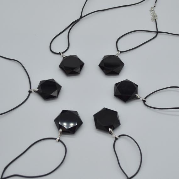 Natural Mexico Black Obsidian 'star Of David' Semi-precious Gemstone Hexagon Pendant - 3cm - 3.5cm