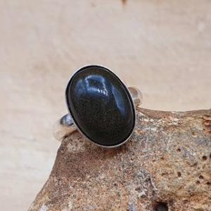 Shop Men's Gemstone Rings! Golden sheen Obsidian ring. Reiki jewelry uk. 14x10mm stone.  925 sterling silver adjustable rings for women. Empowered crystals | Natural genuine Agate rings, simple unique handcrafted gemstone rings. #rings #jewelry #shopping #gift #handmade #fashion #style #affiliate #ad