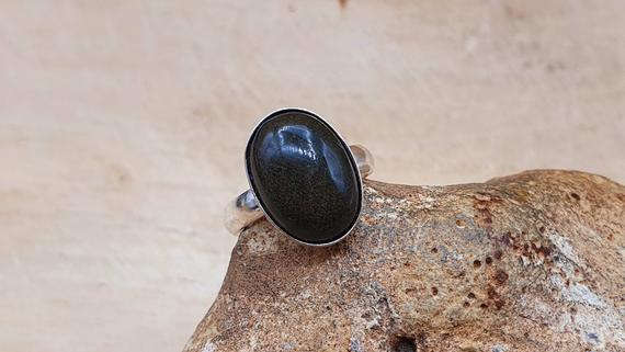 Golden Sheen Obsidian Ring. Reiki Jewelry Uk. 14x10mm Stone.  925 Sterling Silver Adjustable Rings For Women. Empowered Crystals