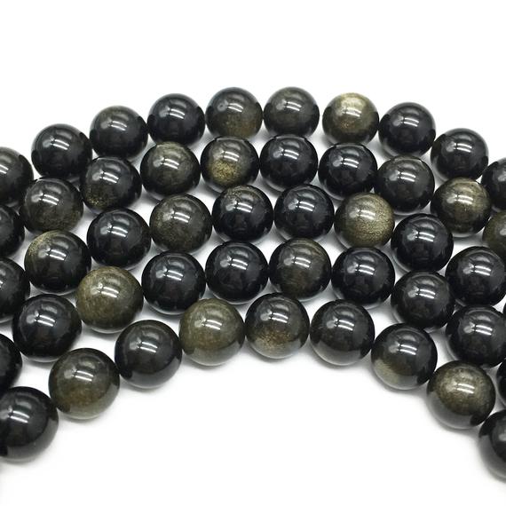 10mm Gold Obsidian Beads, Round Gemstone Beads, Wholasela Beads