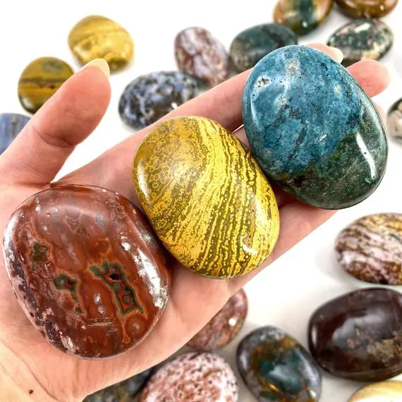 Ocean Jasper Palm Stone, Ocean Jasper, Pocket Stone, Orbicular Jasper, Palm Stone, Polished Ocean Jasper