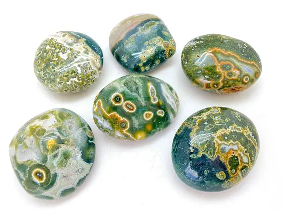 Ocean Jasper Stone - Palm Stones - Orbicular Jasper Worry Stone - Healing Crystals And Stones - Sea Jasper Stone Tumbled Stones