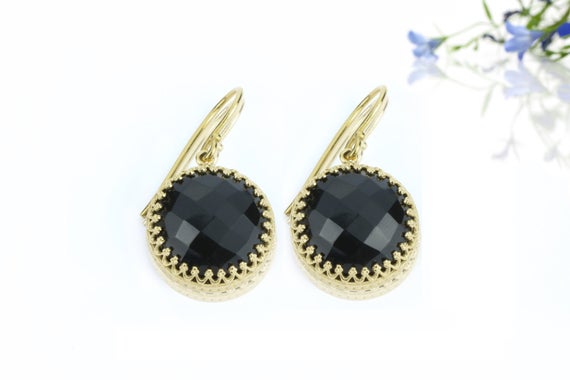 Black Onyx Earrings · Dangle Earrings · Gold Earrings · Gemstone Earrings · French Hook Earrings · Round Earrings · Stone Earrings
