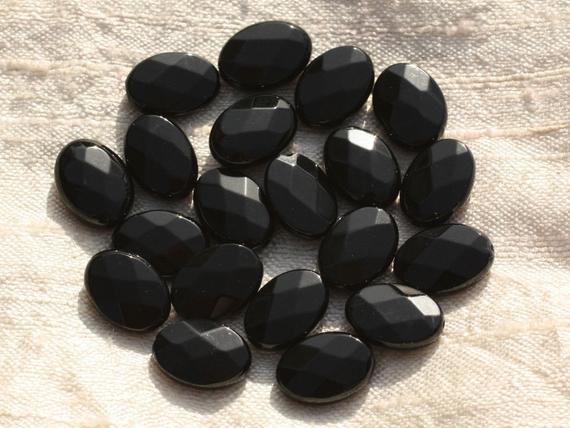 2pc - Perles De Pierre - Onyx Noir Ovales Facettés 14x10mm   4558550015624