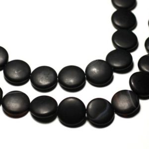 Shop Onyx Bead Shapes! 2pc – Perles de Pierre – Onyx noir mat sablé givré Palets 16mm – 8741140019713 | Natural genuine other-shape Onyx beads for beading and jewelry making.  #jewelry #beads #beadedjewelry #diyjewelry #jewelrymaking #beadstore #beading #affiliate #ad