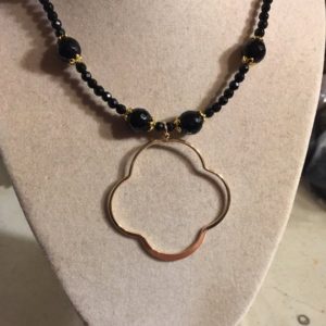 Shop Onyx Pendants! Black Necklace – Onyx Gemstone – Gold Jewelry – Quatrefoil Pendant Jewellery – Beaded – Long | Natural genuine Onyx pendants. Buy crystal jewelry, handmade handcrafted artisan jewelry for women.  Unique handmade gift ideas. #jewelry #beadedpendants #beadedjewelry #gift #shopping #handmadejewelry #fashion #style #product #pendants #affiliate #ad