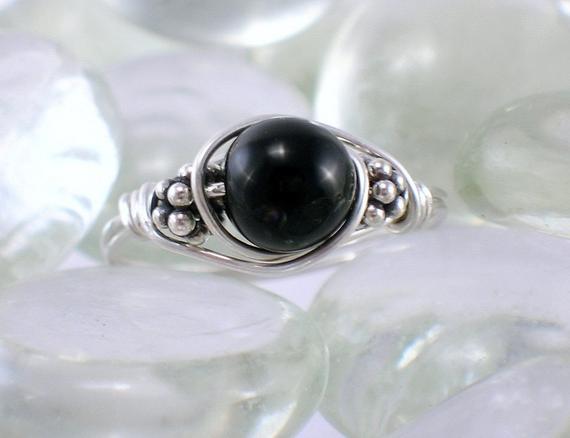 Black Onyx Bali Sterling Silver Wire Wrapped Ring