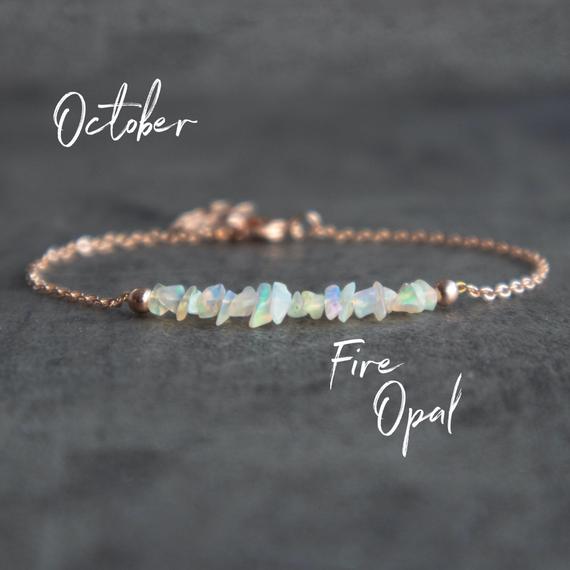 Raw Opal Bracelet, Fire Opal Bracelet, White Opal Bracelet, Opal Jewelry, October Birthstone Bracelet, Birthday Gifts For Her, Rose Gold