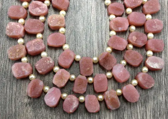 Christmas Sale 1 Strand Natural Pink Opal Gemstone, 26 Pieces Uneven Shape Pink Rough, Size 8x10-8x12 Mm Pink Opal Raw Side Driller Rough