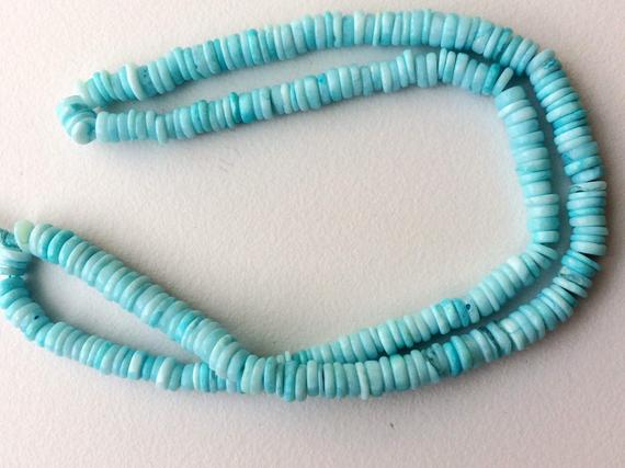 5-5.5mm Blue Opal Beads, Natural Blue Opal Plain Smooth Tyre Beads, Blue Opal Spacer Beads, Blue Opal For Necklace (8in To 16in Options)