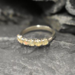 Shop Opal Rings! Opal Ring, Natural Opal, October Birthstone, Half Eternity Band, Stackable Ring, Ethiopian Opal Band, Vintage Opal Band, Solid Silver Ring | Natural genuine Opal rings, simple unique handcrafted gemstone rings. #rings #jewelry #shopping #gift #handmade #fashion #style #affiliate #ad