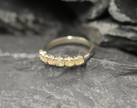 Opal Ring, Natural Opal, October Birthstone, Half Eternity Band, Stackable Ring, Ethiopian Opal Band, Vintage Opal Band, Solid Silver Ring