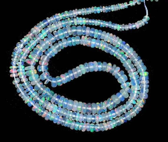 Aaa+ Ethiopian Welo Opal Fire Rondelle Beads | Gemstone 3mm-4.5mm Beads | Natural Ethiopian Opal Gemstone Smooth Rondelles | Welo Opal Beads