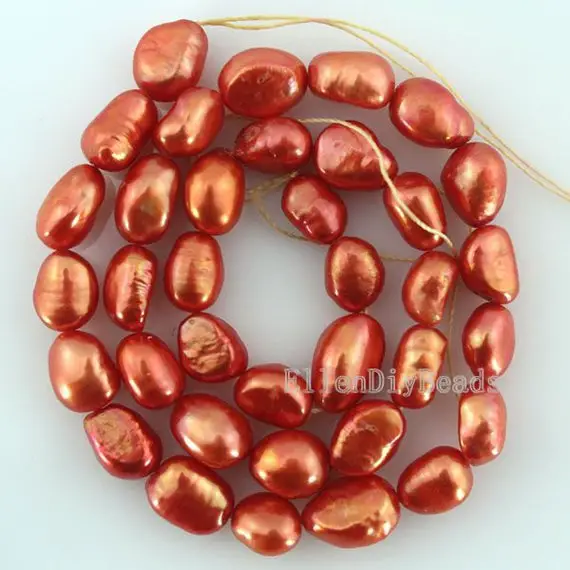 8-9mm Orange-red Nugget Pearls,irregular Shape Nuggets Strand,natural Freshwater Cultured Pearls, Wholesale Pearls-36 Pcs-14 Inches-ln005-19