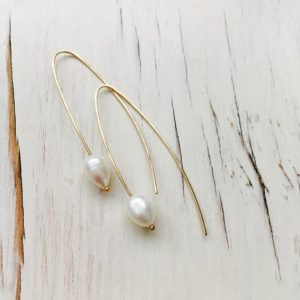 Shop Pearl Jewelry! Pearl Earrings Pearl Hoop Earrings Fresh Water Pearls Oblong Pearl Hoop June Birthstone | Natural genuine Pearl jewelry. Buy crystal jewelry, handmade handcrafted artisan jewelry for women.  Unique handmade gift ideas. #jewelry #beadedjewelry #beadedjewelry #gift #shopping #handmadejewelry #fashion #style #product #jewelry #affiliate #ad