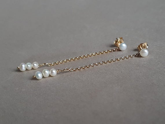 Long Pearl Earrings, June Birthstone, Minimalist Earrings, Pearl Jewelry, Gold Dainty Earrings