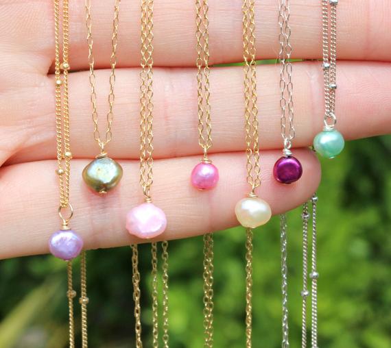 Tiny Pearl Necklace - Colored Pearl - Pink Pearl - Purple Pearl - Green Pearl - Beach - Summer