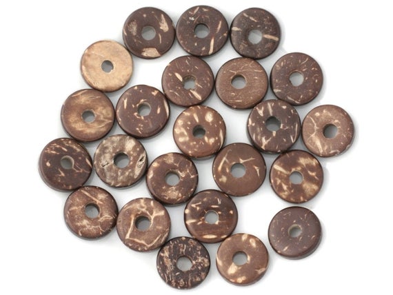 20pc - Perles Donuts Bois De Coco Rondelles 12mm Marron   4558550011237