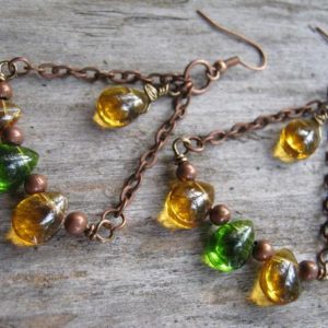Shop Peridot Earrings! Honey Green Chandelier Earrings, Antiqued Copper Earrings, Chain Dangle Earrings, Boho Earrings, Brown and Peridot Green, READY To Ship | Natural genuine Peridot earrings. Buy crystal jewelry, handmade handcrafted artisan jewelry for women.  Unique handmade gift ideas. #jewelry #beadedearrings #beadedjewelry #gift #shopping #handmadejewelry #fashion #style #product #earrings #affiliate #ad