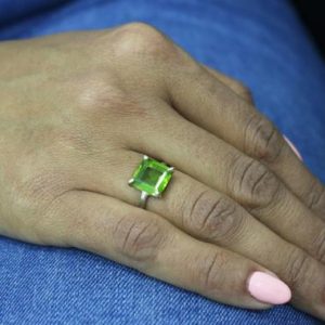 Shop Peridot Rings! Peridot Ring · Silver Ring · August Birthstone Ring · Square Ring · Gemstone Ring · Green Ring · Olive Green Ring Silver | Natural genuine Peridot rings, simple unique handcrafted gemstone rings. #rings #jewelry #shopping #gift #handmade #fashion #style #affiliate #ad