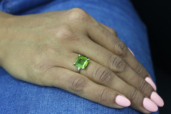 Peridot Ring · Silver Ring · August Birthstone Ring · Square Ring · Gemstone Ring · Green Ring · Olive Green Ring Silver