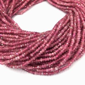 Shop Pink Tourmaline Faceted Beads! Pink Tourmaline Rondelle Faceted Beads 3mmx2mm 4mmx3mm Tiny Pink Tourmaline Gemstone Small Semi Precious Tourmaline Rondelle Spacer Beads | Natural genuine faceted Pink Tourmaline beads for beading and jewelry making.  #jewelry #beads #beadedjewelry #diyjewelry #jewelrymaking #beadstore #beading #affiliate #ad