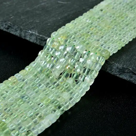 4mm  Prehnite Gemstone Grade Aaa Micro Faceted Square Cube Loose Beads (p4)