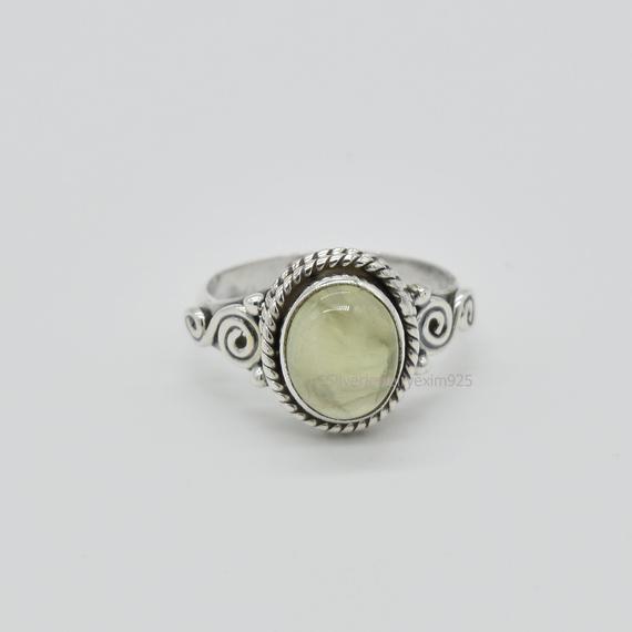 Prehnite Ring | Green Prehnite Ring | 925 Sterling Silver Ring | Handmade Silver Ring | Statement Ring | Birthday Ring | Gift For Her