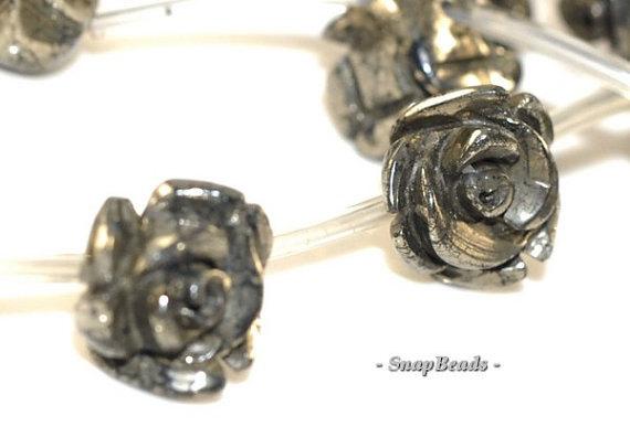 12mm Palazzo Iron Pyrite Gemstone Carved Rose Flower Floral Loose 12mm Beads 16" Full Strand Lot 1,2,6,12 And 20 (90147622-124)