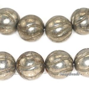 Shop Pyrite Round Beads! 10mm Palazzo Iron Pyrite Gemstone Carved Baroque Round 10mm Loose Beads 15.5 inch Full Strand (90145006-410) | Natural genuine round Pyrite beads for beading and jewelry making.  #jewelry #beads #beadedjewelry #diyjewelry #jewelrymaking #beadstore #beading #affiliate #ad
