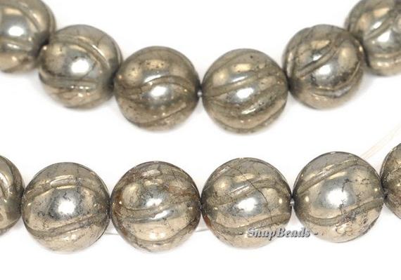 10mm Palazzo Iron Pyrite Gemstone Carved Baroque Round 10mm Loose Beads 15.5 Inch Full Strand (90145006-410)
