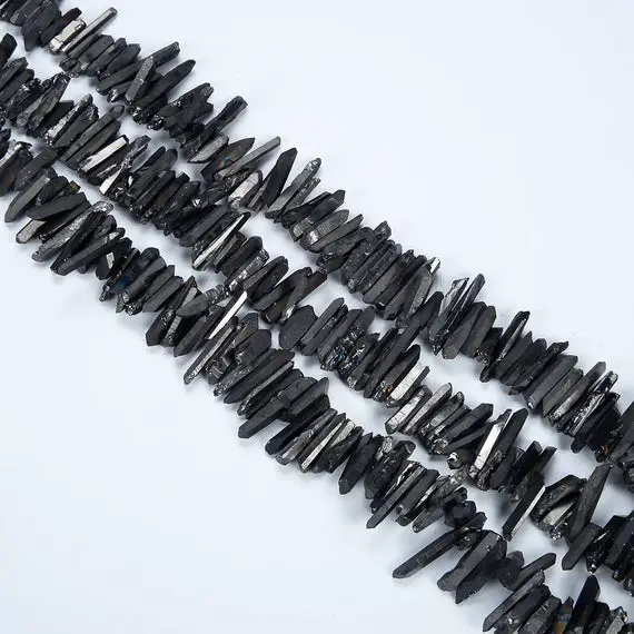 Natural Raw Matte Black Crystals Quartz Points Tower Beads,obelisk Raw Quartz High Quality Mix Size Crystals Quartz Top Drilled Gemstone.