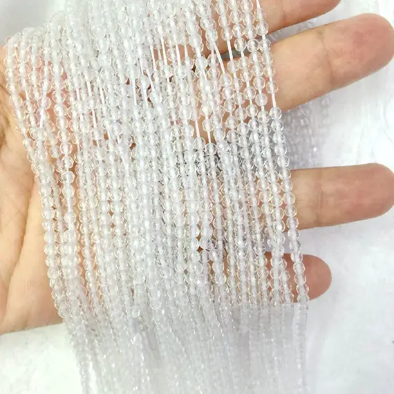 Natural Rock Crystal 2mm 3mm 4mm Micro Faceted Beads, Tiny Clear Crystal Beads, Small White Quartz Spacer Beads,dainty Clear Gemstone Beads