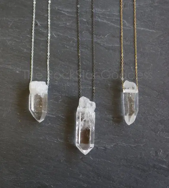 Quartz Necklace, Raw Quartz Necklace, Silver Quartz Pendant, Raw Quartz Crystal, Silver Quartz Jewelry, Natural Quartz Necklace