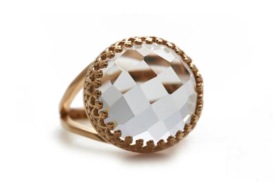 Rose Gold Ring - Crystal Quartz Ring - Natural Quartz Jewelry - Pink Gold Filled Ring - Statement Ring - Gemstone Ring - 14 Karat Rose Gold