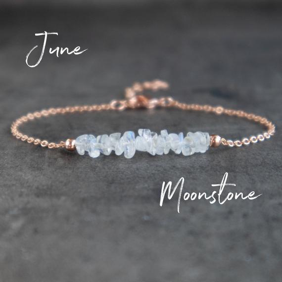 Moonstone Bracelet, June Birthstone Bracelets For Women, Rainbow Moonstone Raw Crystal Bracelet, Birthday Gifts For Women