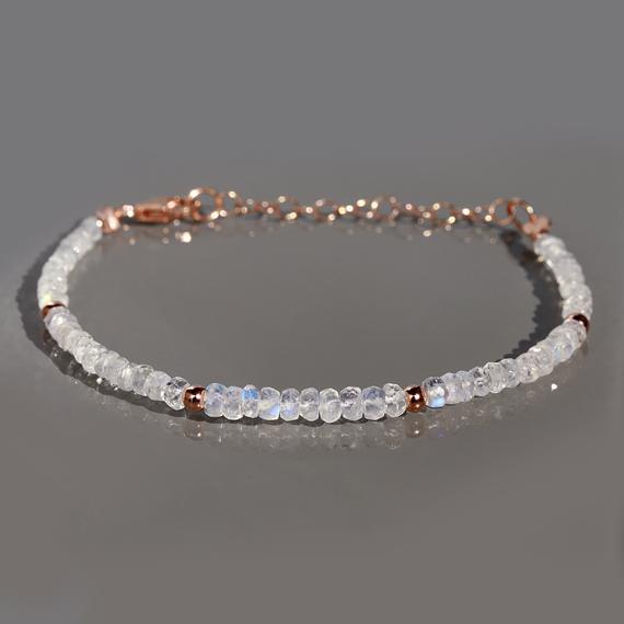 Rainbow Moonstone Bracelet, 925 Sterling Silver Bracelet, Adjustable Chain Bracelet, Beaded Moonstone Bracelet, Gemstone Jewelry Bracelet