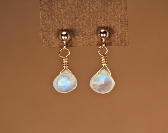 Moonstone Earrings - Gold Moonstone Stud Earrings - Rainbow Moonstone - Drop Earrings - June Birthstone - Bridal Jewelry
