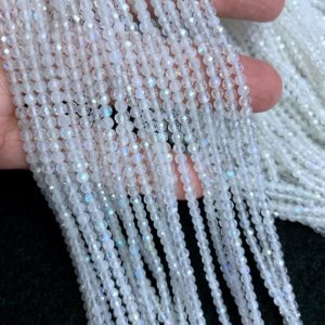 Shop Rainbow Moonstone Beads! Tiny Rainbow Moonstone Beads Micro Faceted 2mm 3mm,Natural White Blue Fire Flash Moonstone Fine Quality,Small Moonstone Semi Precious Spacer | Natural genuine beads Rainbow Moonstone beads for beading and jewelry making.  #jewelry #beads #beadedjewelry #diyjewelry #jewelrymaking #beadstore #beading #affiliate #ad