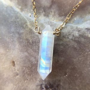 Rainbow Moonstone Necklace Gold or Silver, Crystal Point Necklace, June Birthstone, Gift For Women | Natural genuine Gemstone jewelry. Buy crystal jewelry, handmade handcrafted artisan jewelry for women.  Unique handmade gift ideas. #jewelry #beadedjewelry #beadedjewelry #gift #shopping #handmadejewelry #fashion #style #product #jewelry #affiliate #ad