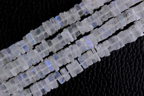 Good Quality 16" Long Natural Rainbow Moonstone Heishi Beads,smooth Square Beads,blue Fire Beads,3-4 Mm Gemstone Beads,wholesale Price