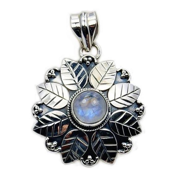 Stone Of Passion Rainbow Moonstone Pendant Necklace & 925 Sterling Silver