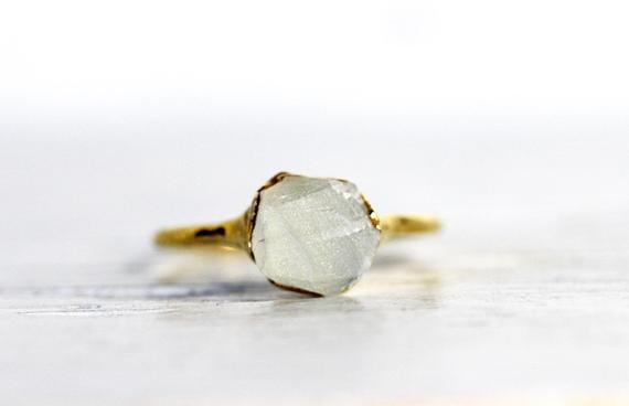 Raw Moonstone Ring -  Rainbow Moonstone Jewelry - June Birthstone Gift