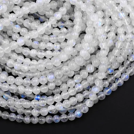 Aa Natural Rainbow Moonstone 4mm 6mm 8mm 10mm 12mm Round Beads Blue Flashes 15.5" Strand