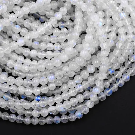 Aa Natural Rainbow Moonstone 3mm 4mm 6mm 8mm 10mm 12mm Round Beads Blue Flashes 15.5" Strand