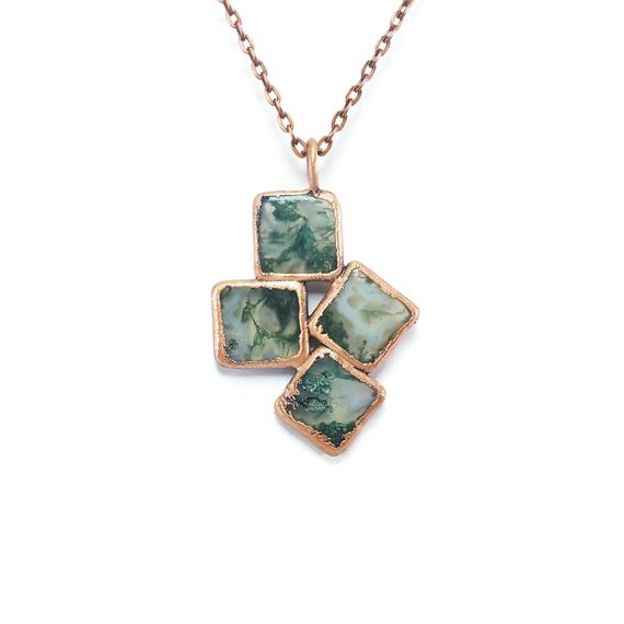 Raw Moss Agate Necklace | Moss Agate Necklace | Moss Agate Pendant | Moss Agate Jewelry | Electroformed Necklace | Crystal Necklace | Boho