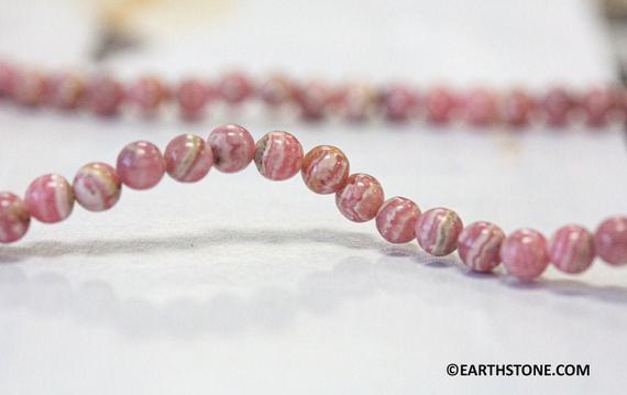 S/ Rhodochrosite 4mm Smooth Round Beads 15.5" Strand Origin Argentina Natural Gemstone Beads For Jewelry Making Grade A-/a/a+
